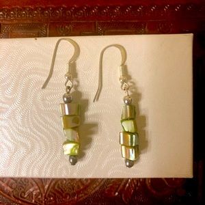 Green Silver dangle earrings.  Measures about 2 inches.